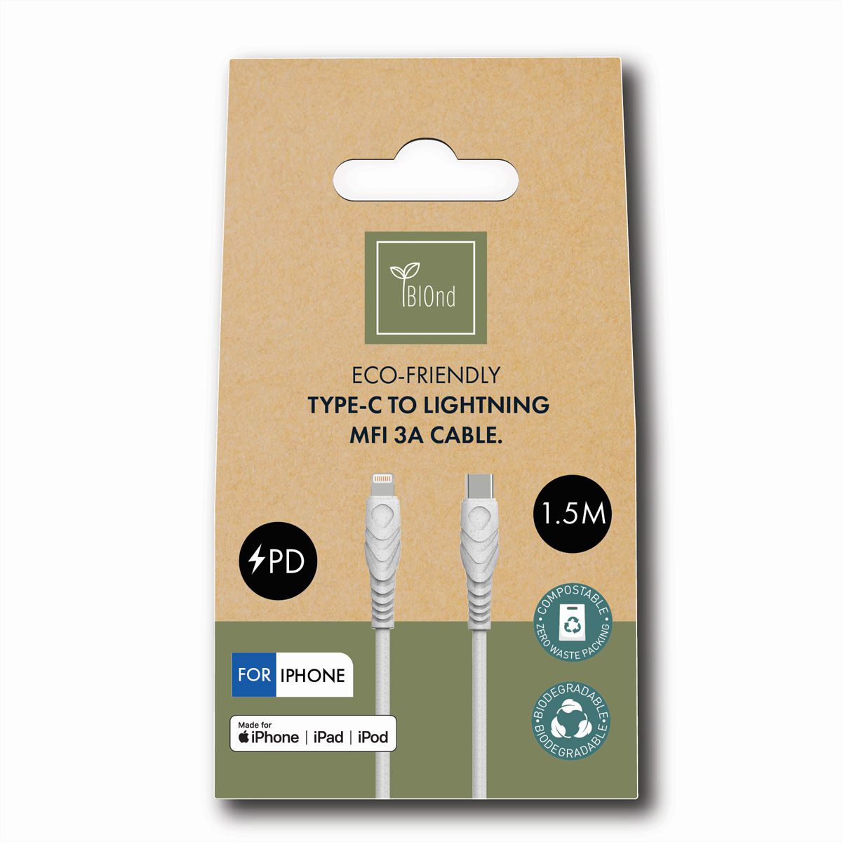 BIOnd BIO-12-TMF Câble USB-C vers 8PIN 3A, 1,5 m