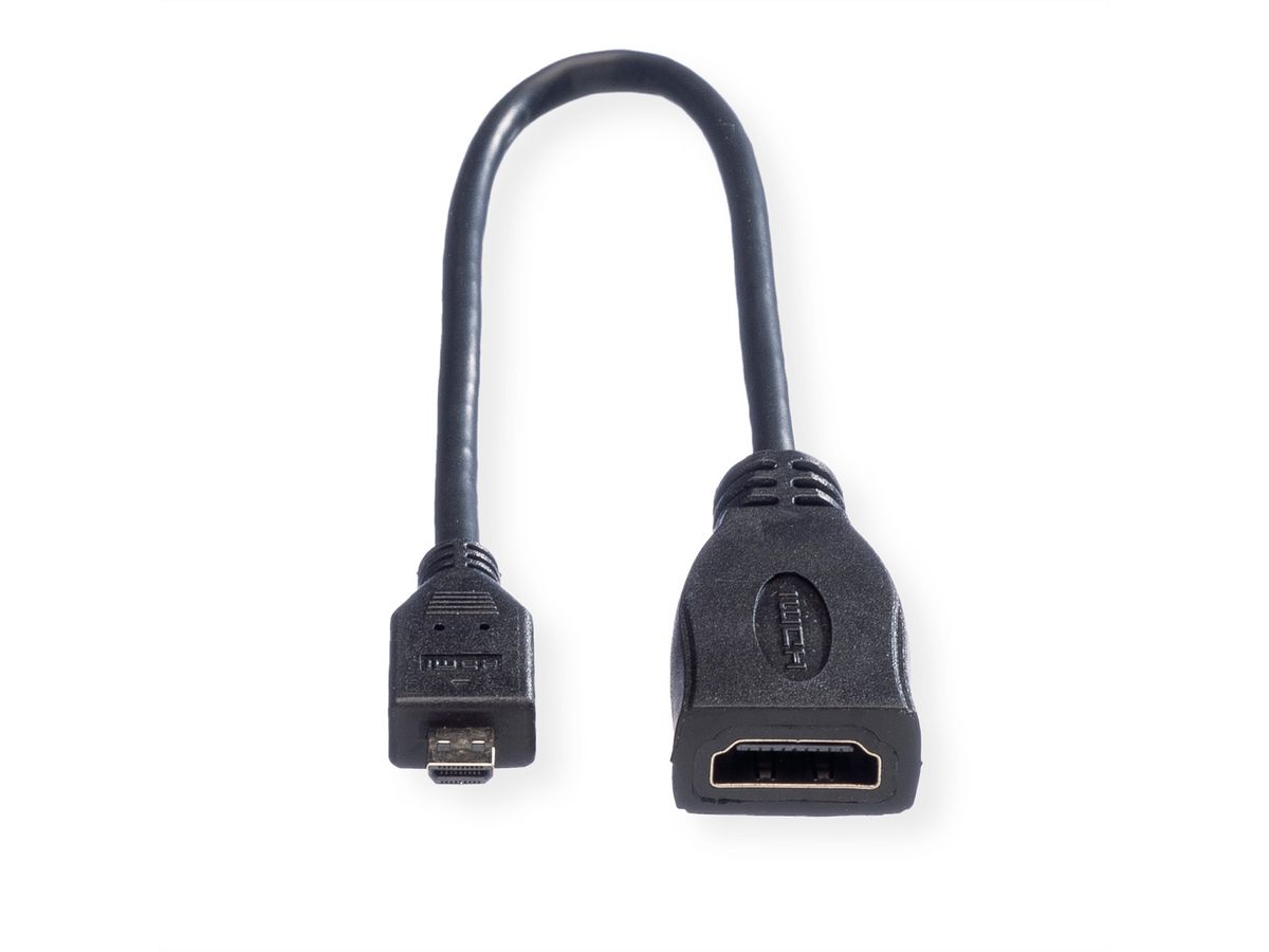ROLINE Câble HDMI High Speed avec Ethernet, HDMI F - Micro HDMI M, 0,22 m