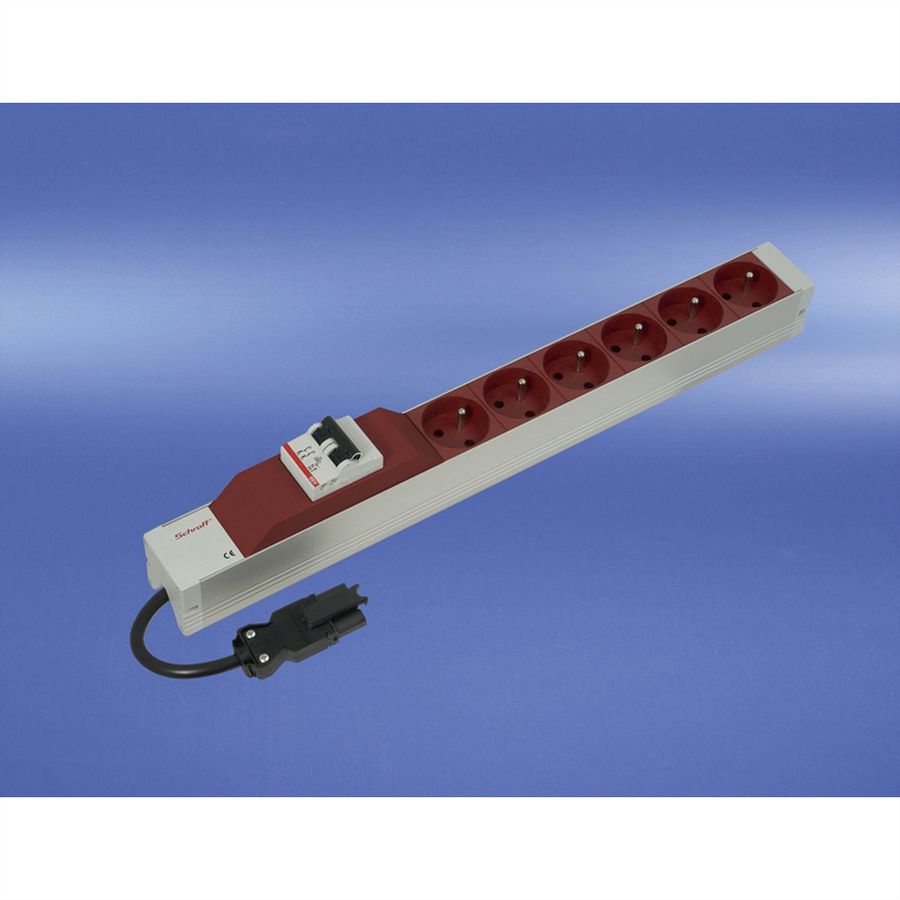Bâti de prises SCHROFF, UTE, avec entrée Wieland®, 6 prises, 19", rouge, avec protection contre les surintensités