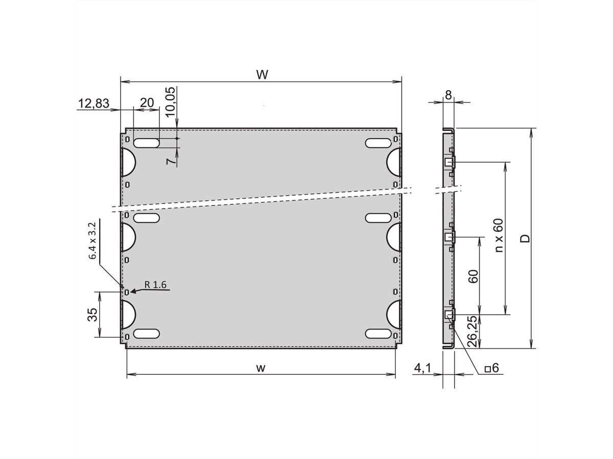 Plaque de montage SCHROFF pour coffret et bac à cartes 19", 84 HP, 160 mm de longueur de carte