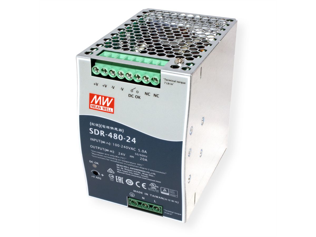 Mean Well SDR-480-24 Alimentation Glissières DIN 480W 24V DC