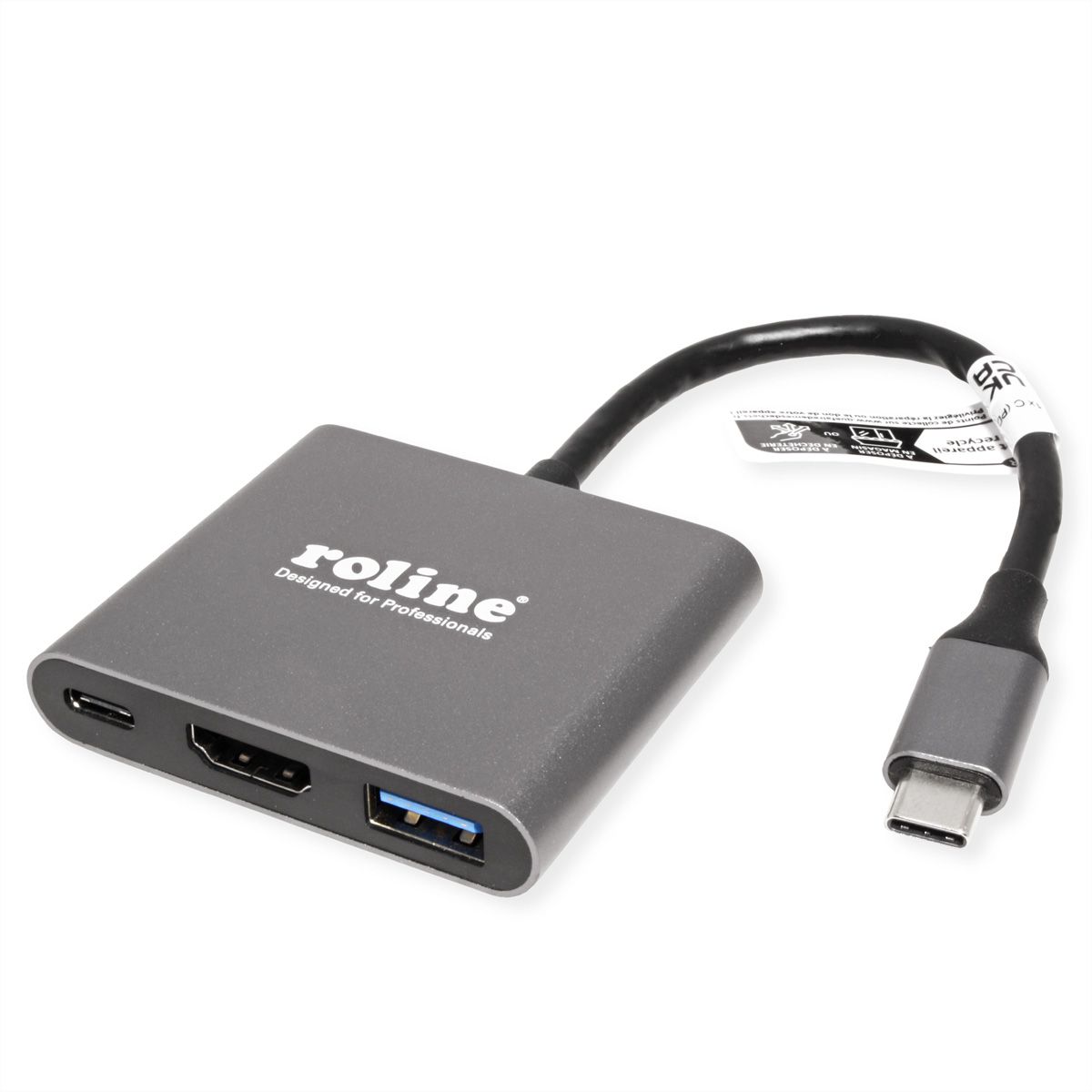 ROLINE Adaptateur USB Type C - HDMI , USB 3.2 Gen 1 A + Type C (Power Delivery)
