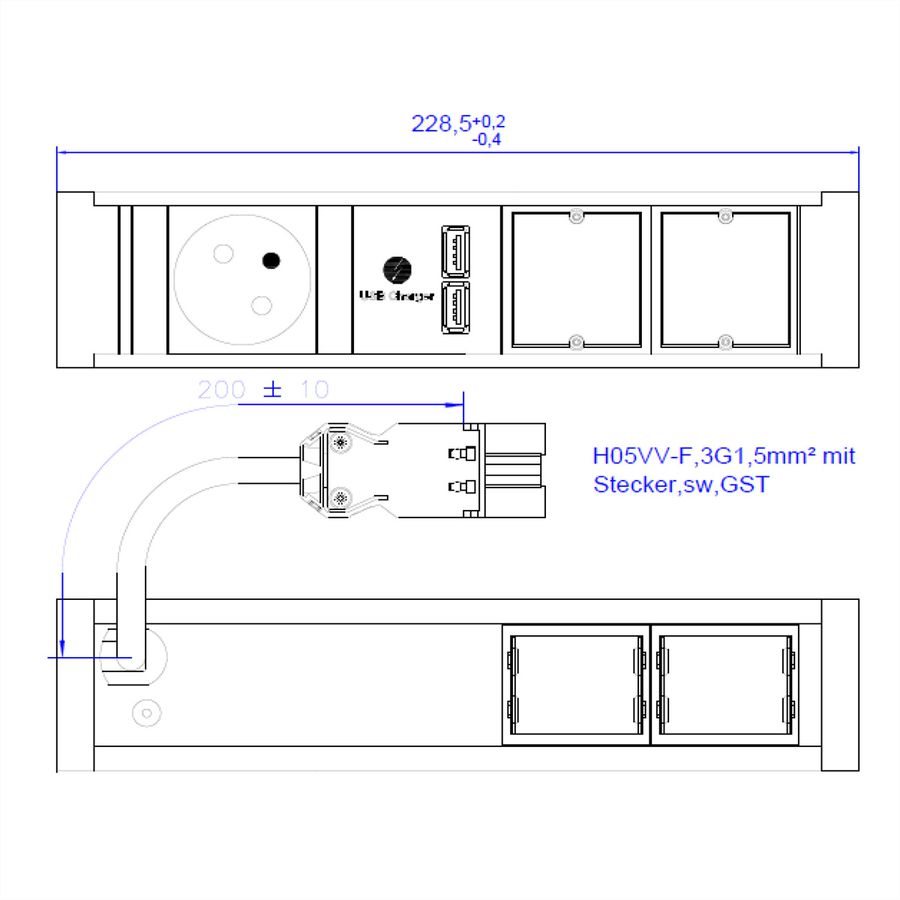 BACHMANN VENID 1xUTE 1xUSB 2xCM 0,2m GST18