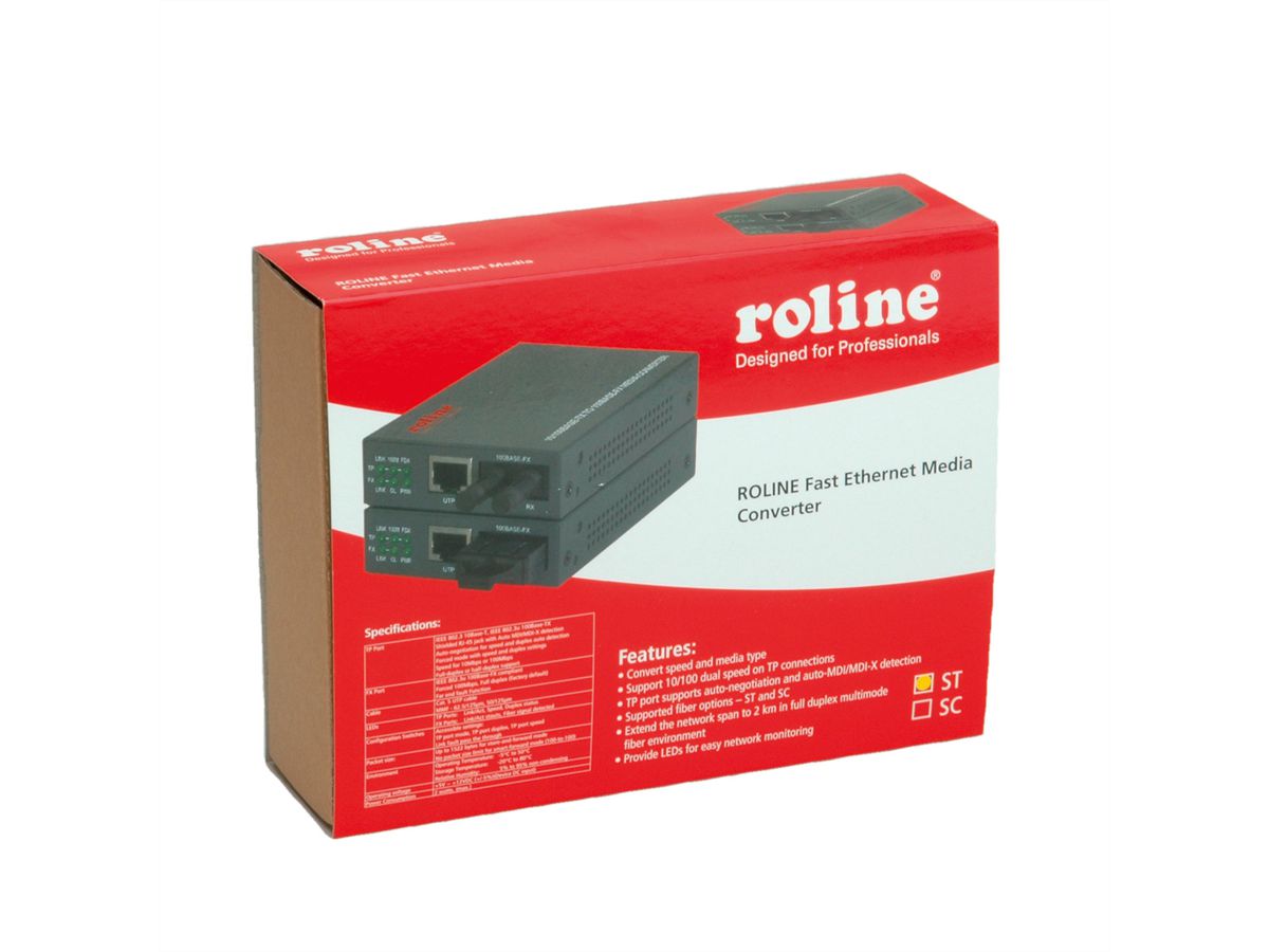 ROLINE Convertisseur Fast Ethernet RJ45/ST, Loop-back