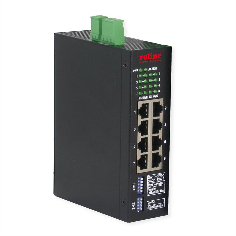 ROLINE Switch industriel Gigabit Ethernet, 8 ports, administré Web