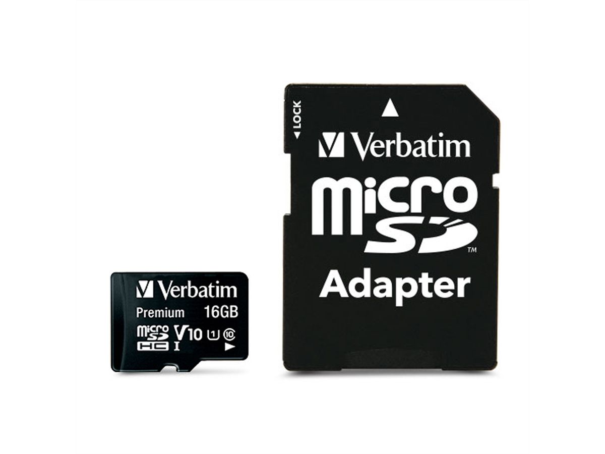 VERBATIM Micro SDHC 16 Go, Classe 10 avec adaptateur