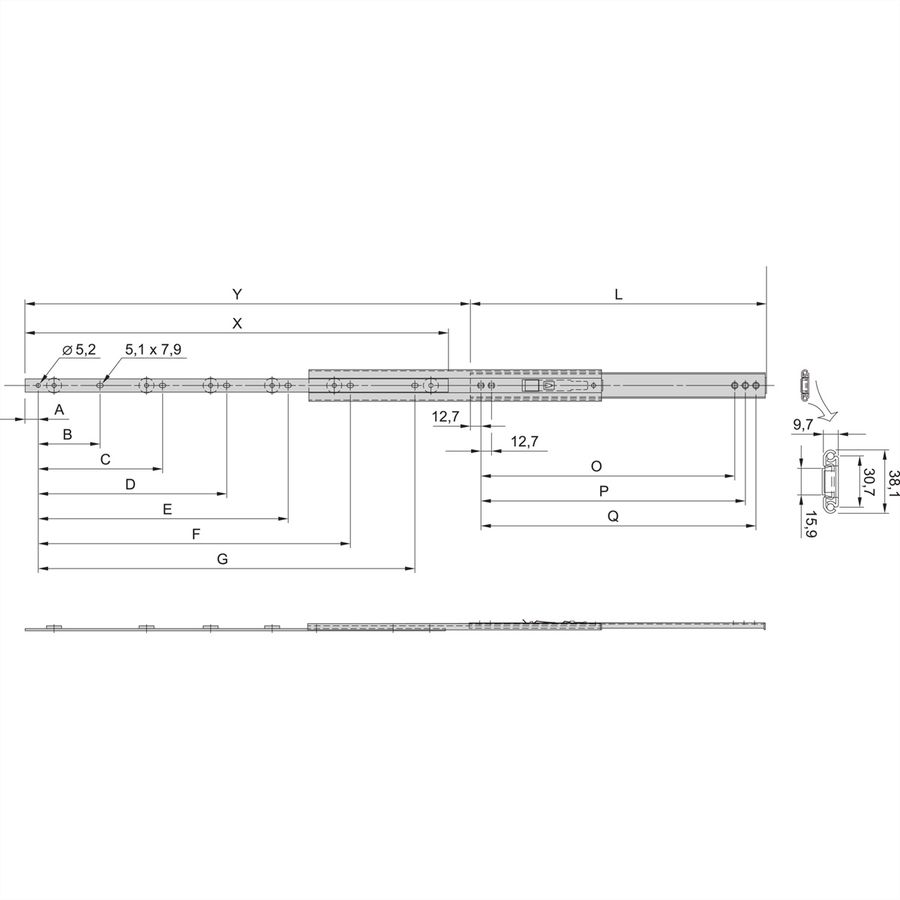 Glissière télescopique universelle SCHROFF, 1 U, 457L