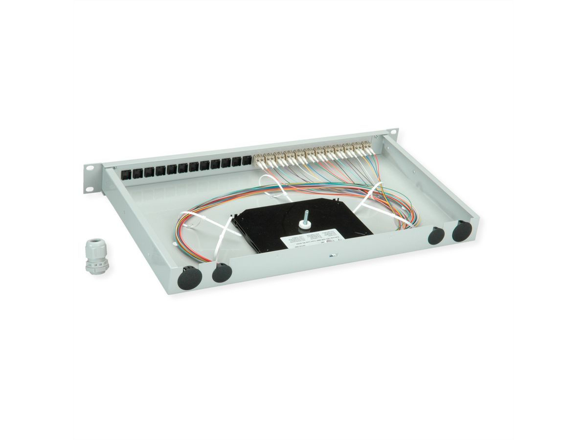 TELEGÄRTNER BASIS eco Panneau FO avec coupleurs et pigtails, 12x LC Duplex, beige, OM2, Grade C