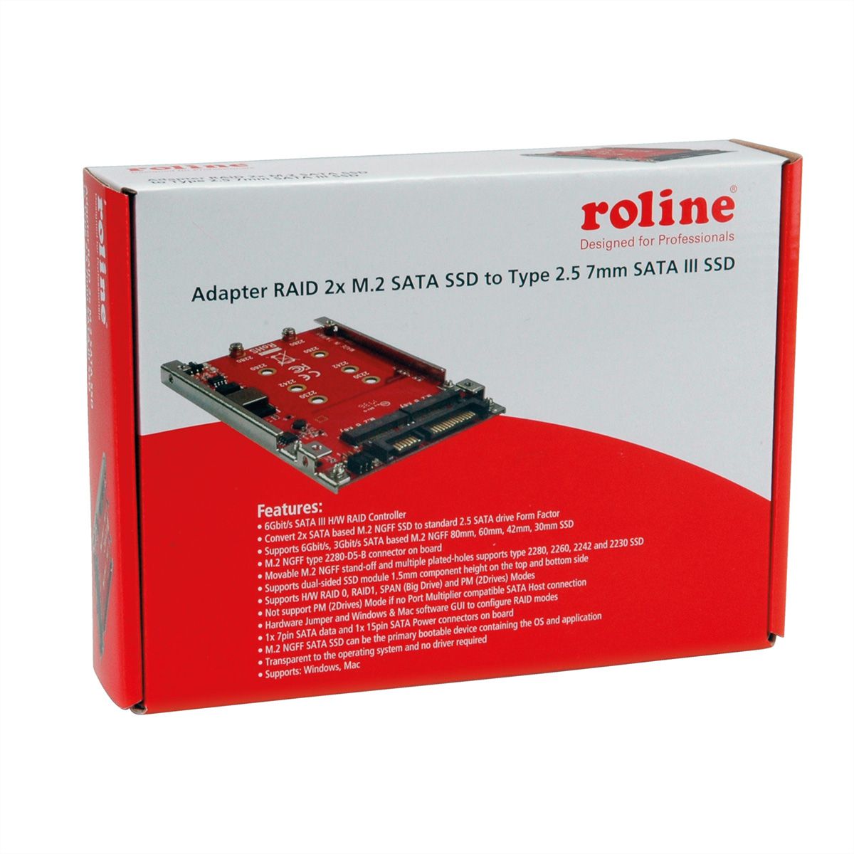 ROLINE Adaptateur M.2 vers SATA III SSD, 2 x M.2 NGFF SSD, bootable et compatible RAID