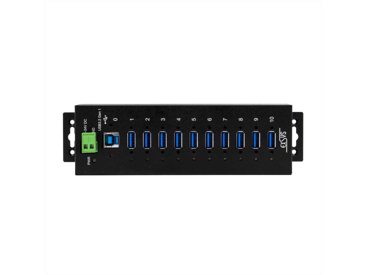 EXSYS EX-1510HMVS Hub métallique USB 3.2 Gen1 à 10 ports, protection de surtension 15KV ESD