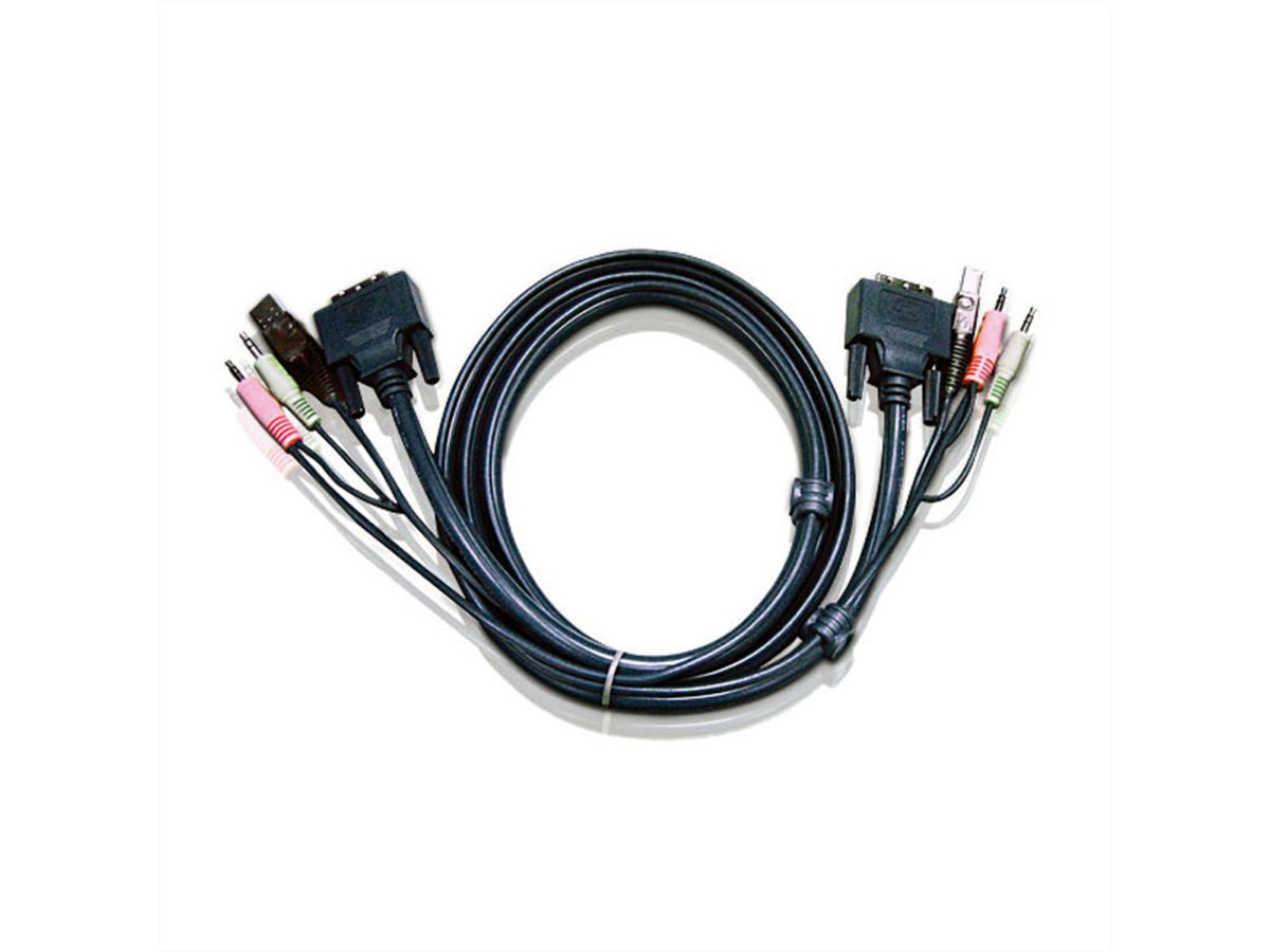 ATEN 2L-7D02UI Câble KVM DVI-I (Single Link), USB, Audio, noir, 1,8 m