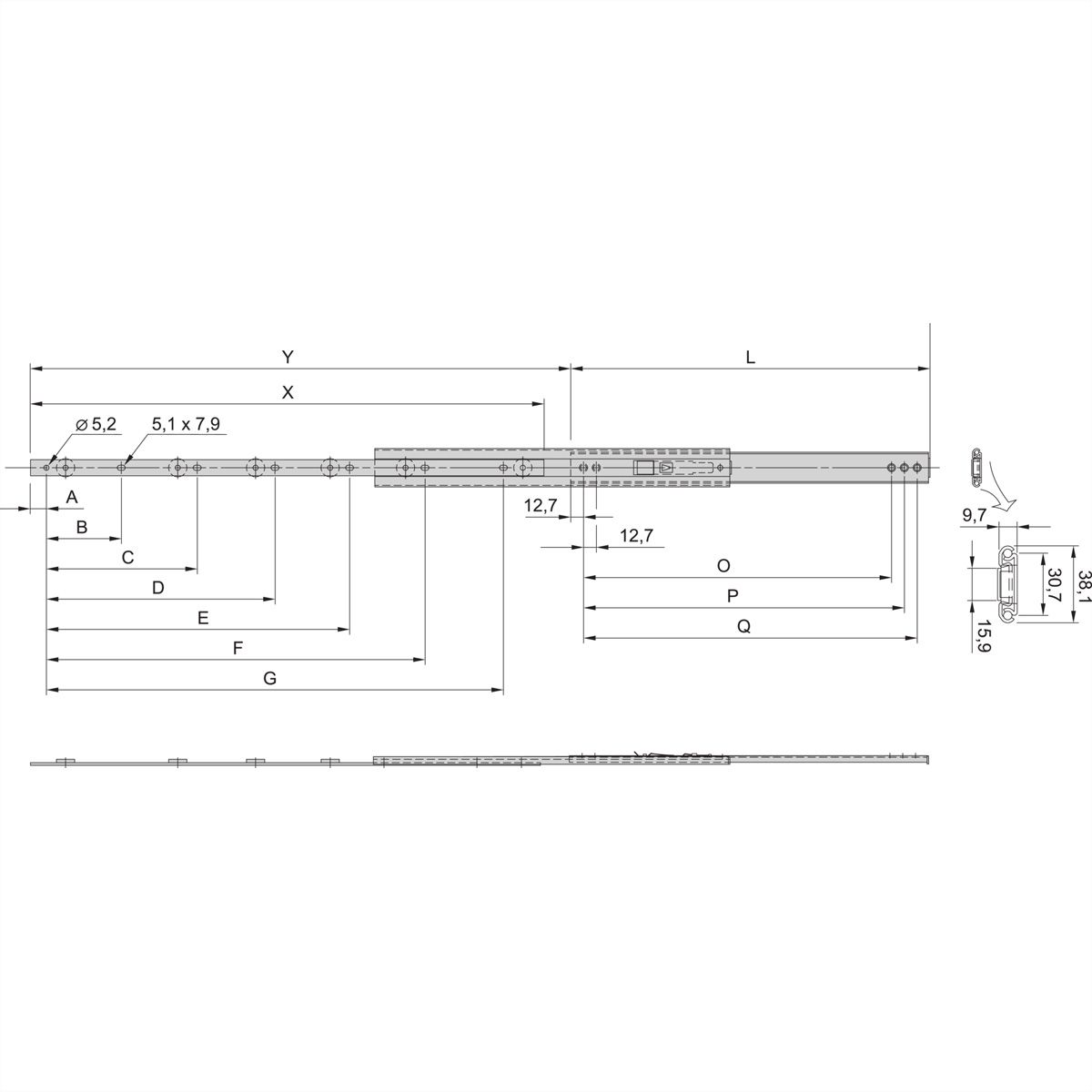 Glissière télescopique universelle SCHROFF, 1 U, 457L