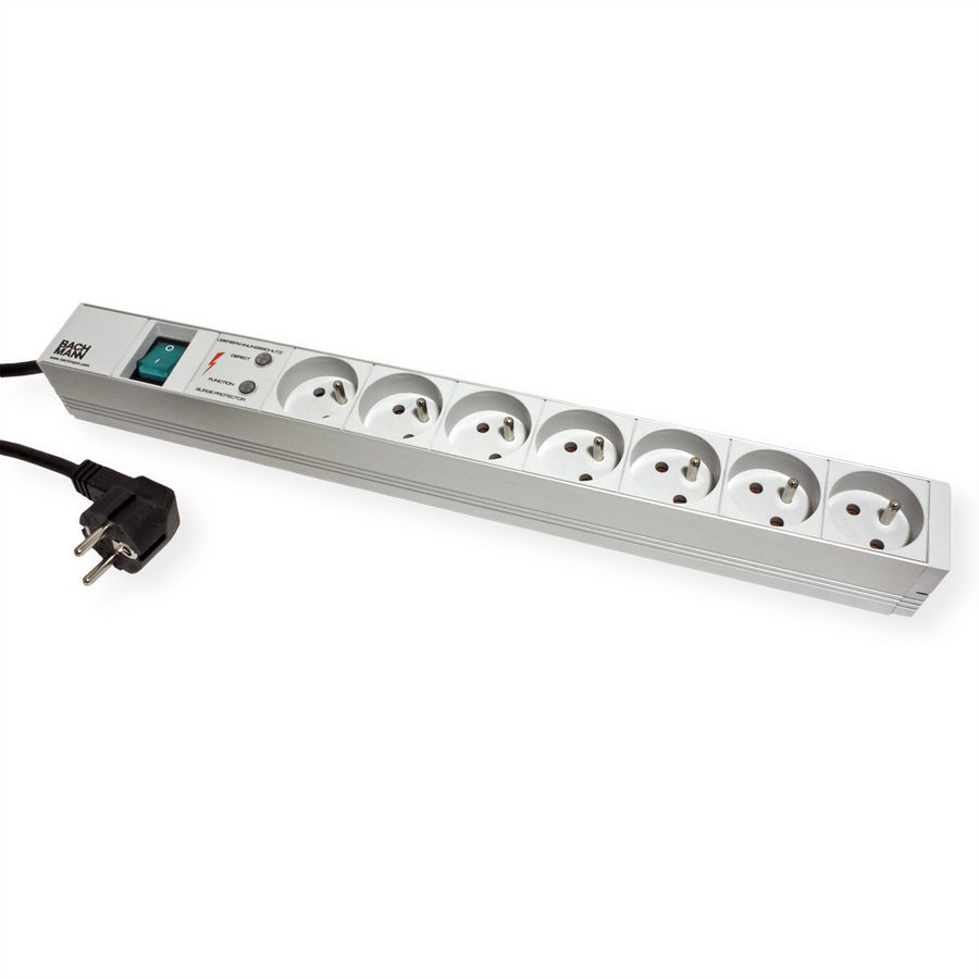 BACHMANN Prise multiple, 1UH 7x UTE, interrupteur, protection de surtension, 2 m