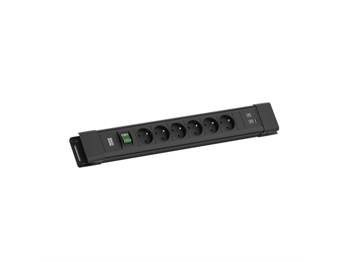 BACHMANN CONNECTUS 6xUTE , 1xinterrupteur 1xUSB A/C 22W 2,0m CEE7/7 noir