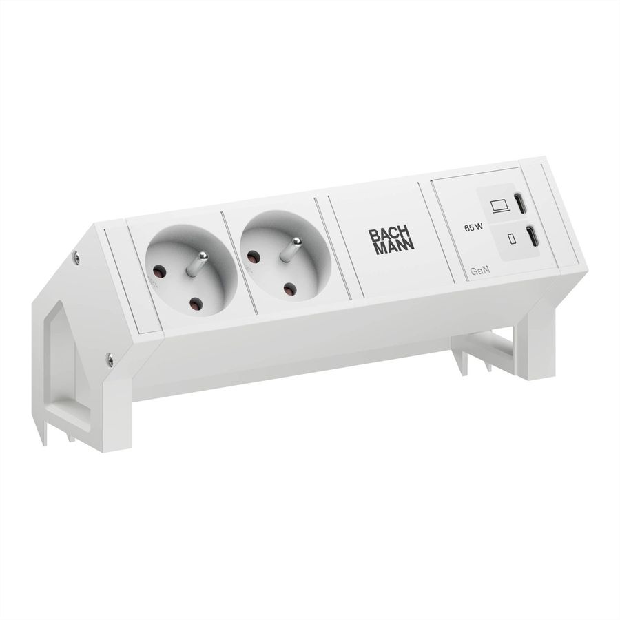 BACHMANN DESK2 blanc 2xUTE, 1xUSB C/C 65W L=0,2m RAL9010