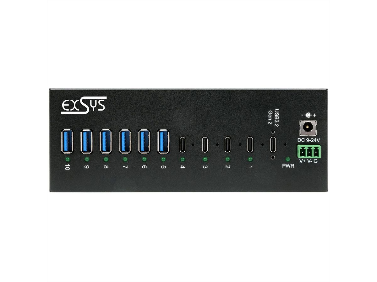 EXSYS EX-12280HMS HUB métallique 10 ports USB 3.2 Gen 2, 4x USB-C et 6x USB-A