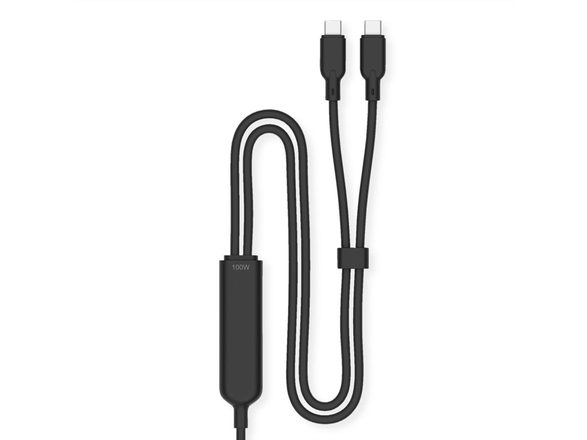 VALUE Câble de chargement USB2.0 en Y, Type C vers 2x C, M/M, max. 100W, noir, 1,8 m