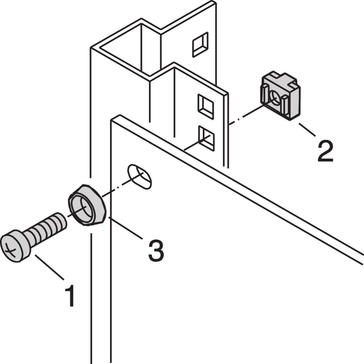 Kit d'assemblage SCHROFF 19", 4 x Vis M5x12, Ecrou de mise à la terre M5 pour glissières de sécurité