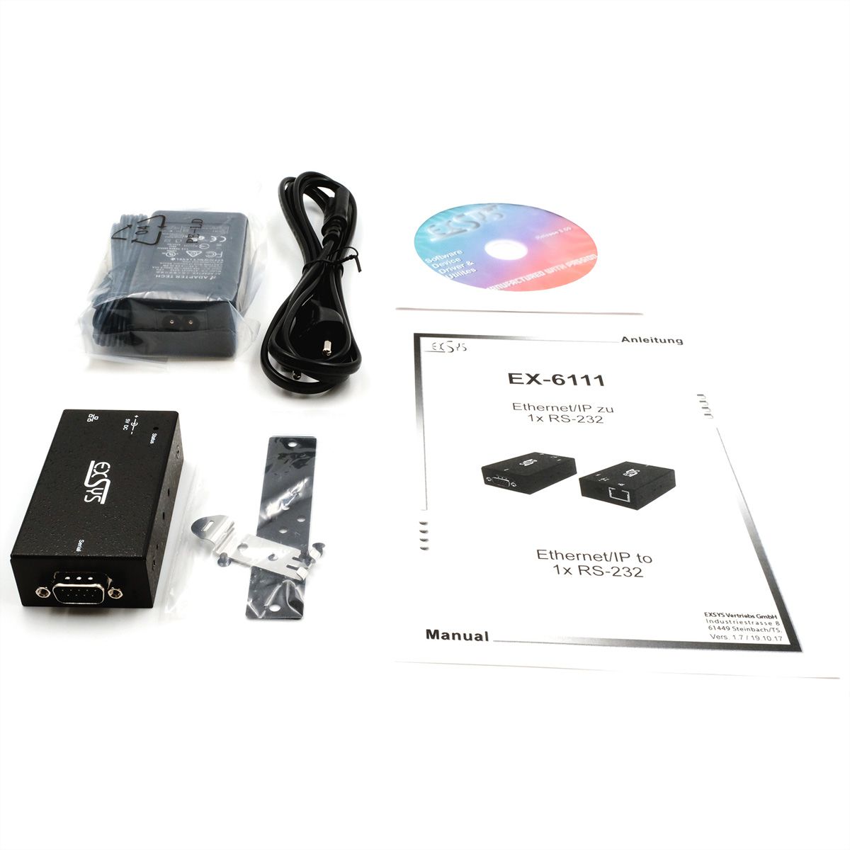 EXSYS EX-6111-2 Ethernet vers 1x RS-232, avec adaptateur secteur