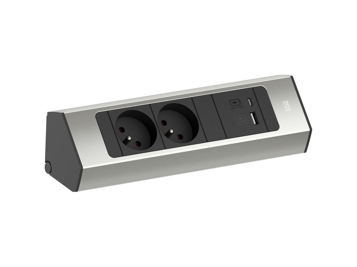 BACHMANN CASIA 2 2xUTE 1xUSB A/C 22W 2,0m AEH aspect inox