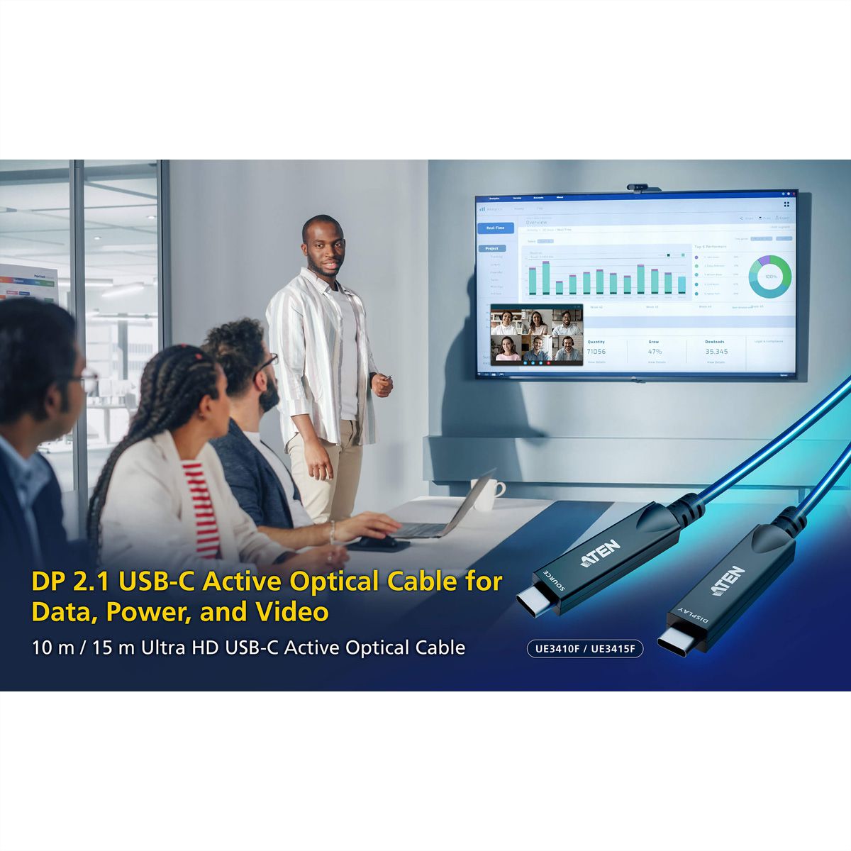 ATEN UE3415F Câble optique actif USB-C Ultra HD, noir, 15 m