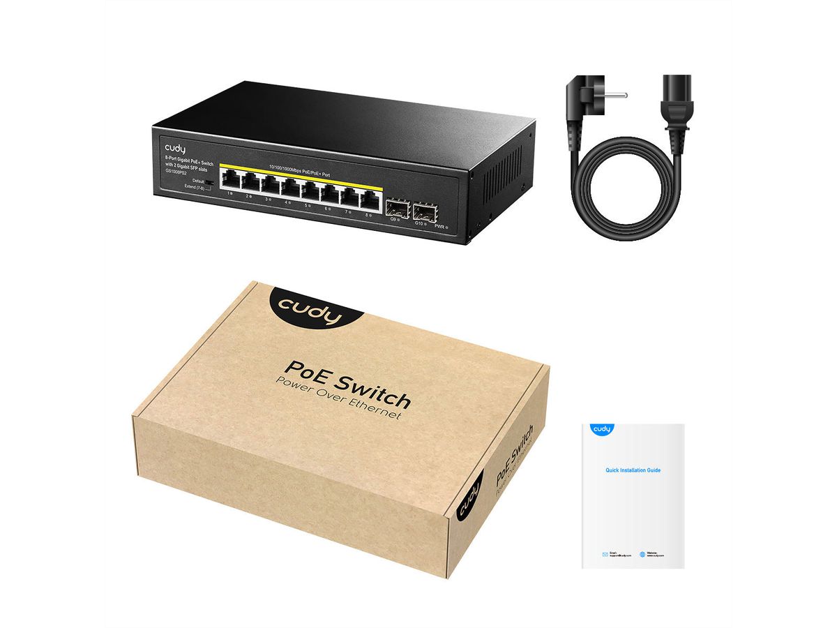 CUDY GS1008PS2 Switch 8 ports Gigabit PoE+ avec 2 emplacements Gigabit SFP 120W