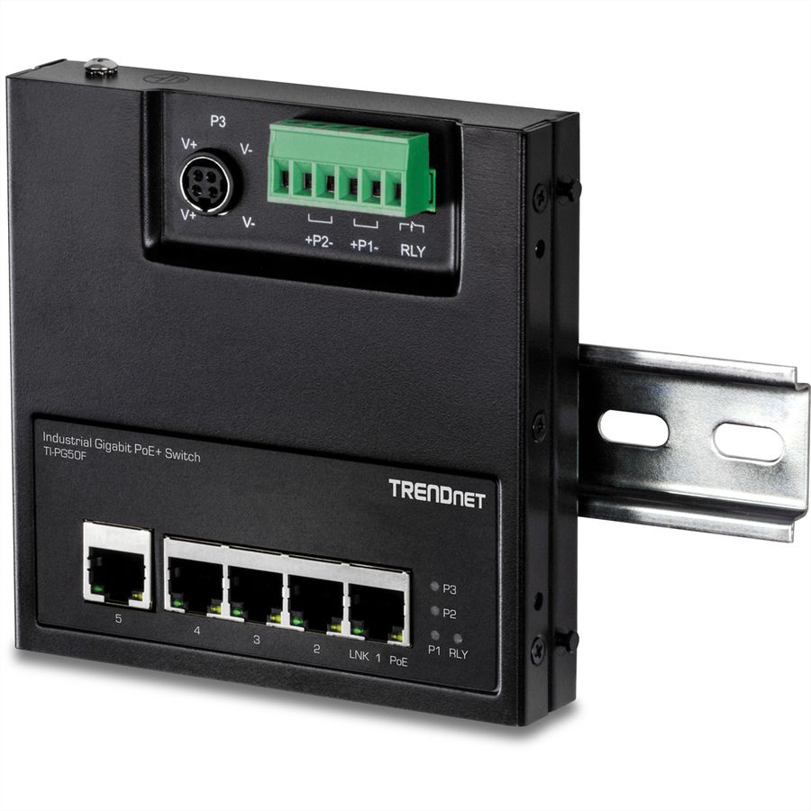 TRENDnet TI-PG50F Switch industriel PoE+ Gigabit à 5 ports à accès frontal