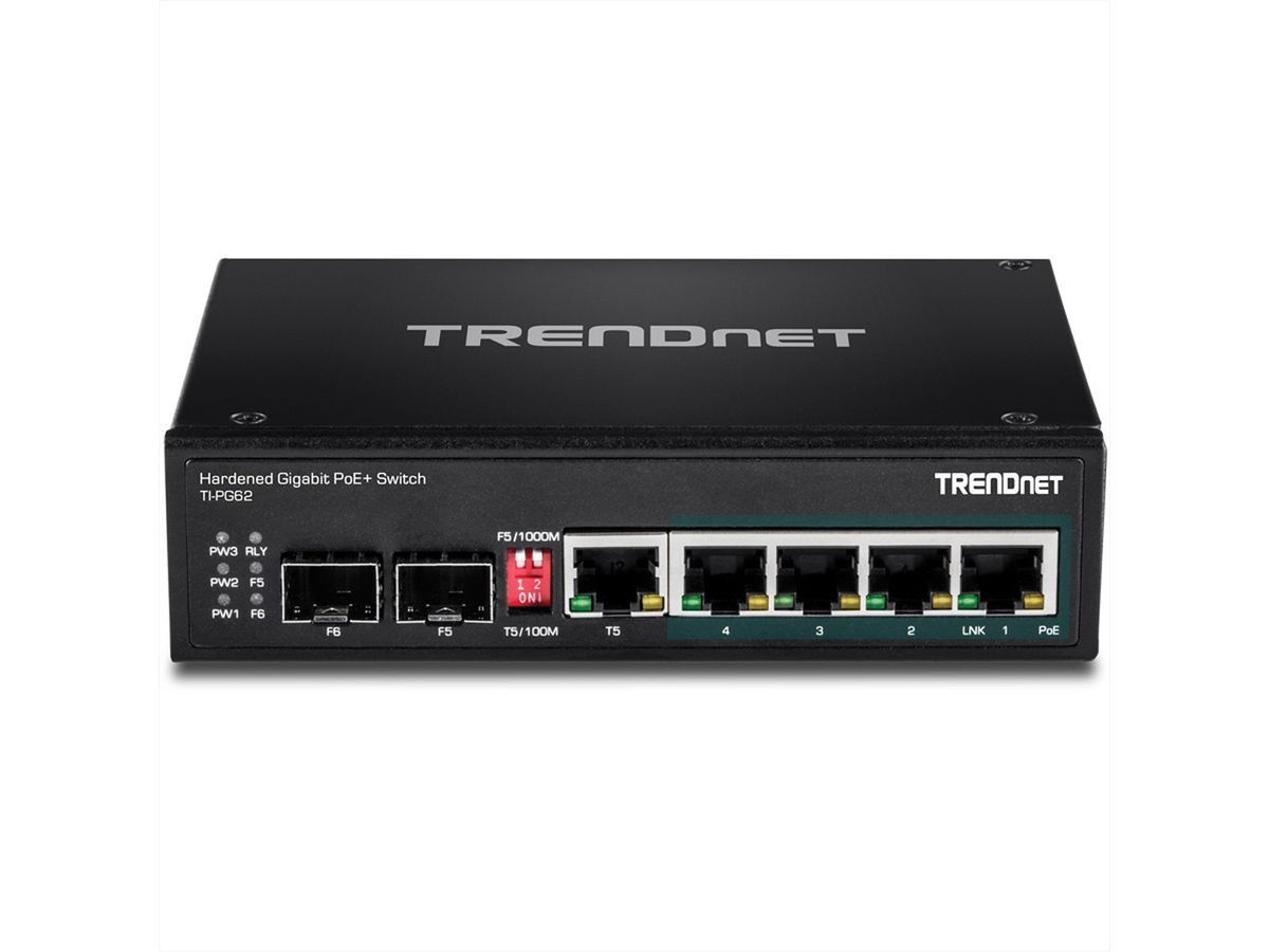 TRENDnet TI-PG62 Switch industriel 6 ports Gigabit PoE+ rail DIN