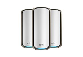 NETGEAR Orbi 970 Series Quad-Band WiFi 7, 3-Pack Quad-band (2.4 GHz / 5 GHz-1 / 5 GHz-2 / 6 GHz) Wi-Fi 6 (802.11ax) Gris Interne, Lot de 3