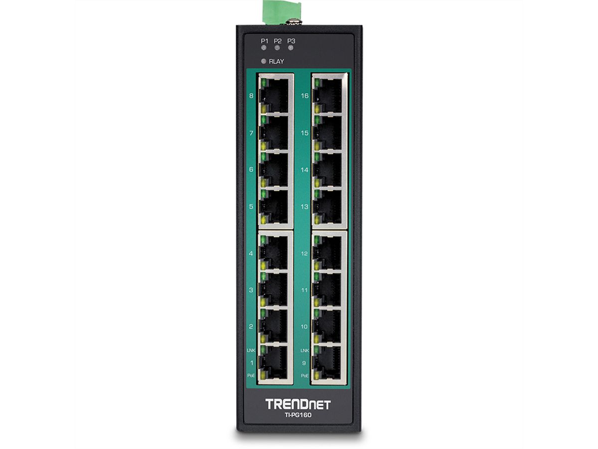 TRENDnet TI-PG160 Switch Rail DIN PoE+ Gigabit industriel à 16 ports
