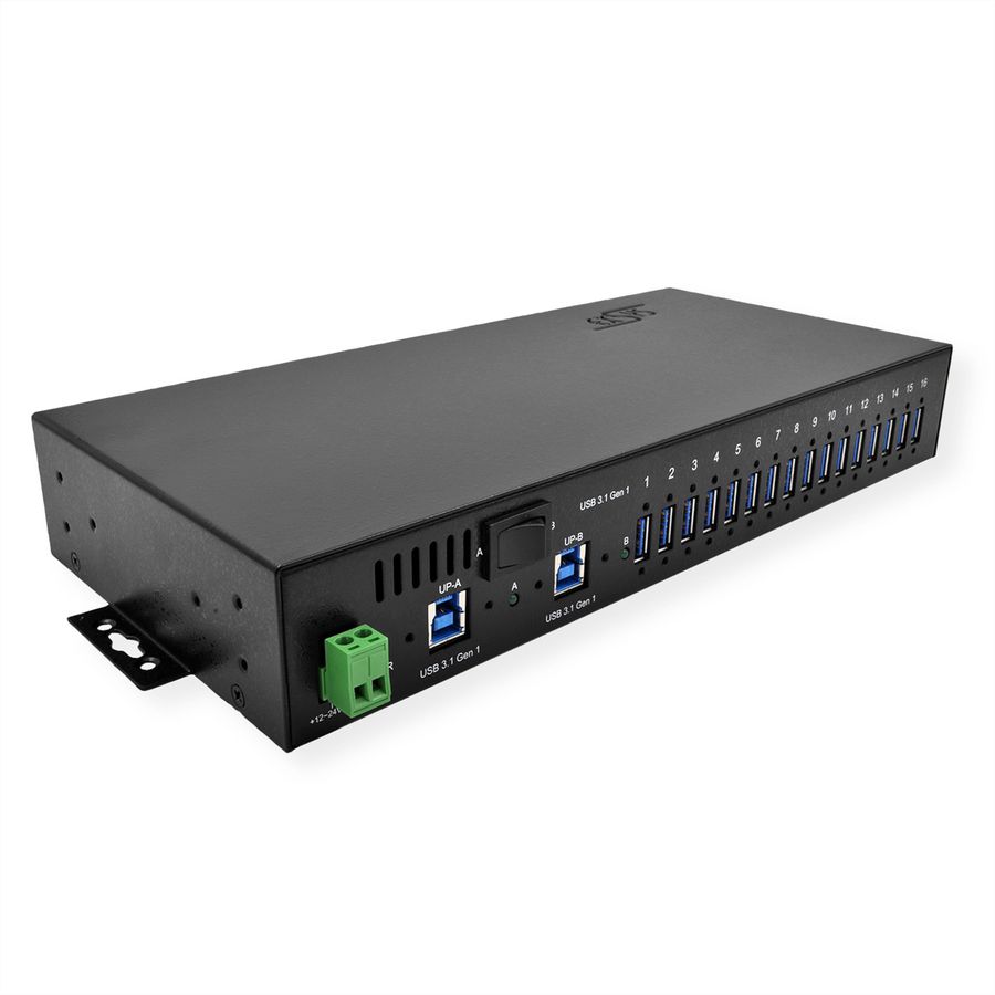 EXSYS EX-1116HMVS Hub USB 3.2 Gen1 à 16 ports, protection de surtension et kit rail DIN