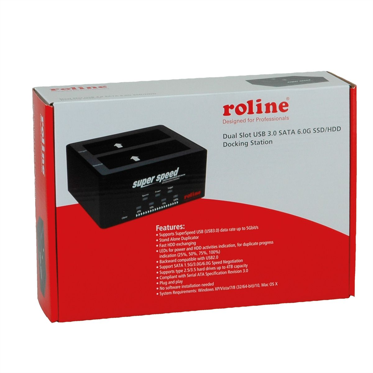 ROLINE Station d'accueil HDD/SSD 2.5" / 3.5" SATA, USB 3.2 Gen 1, fonction Copie