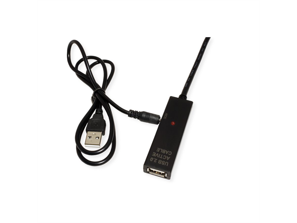 VALUE USB Prolongation active 2.0 avec Repeater, A-C, noir, 20 m