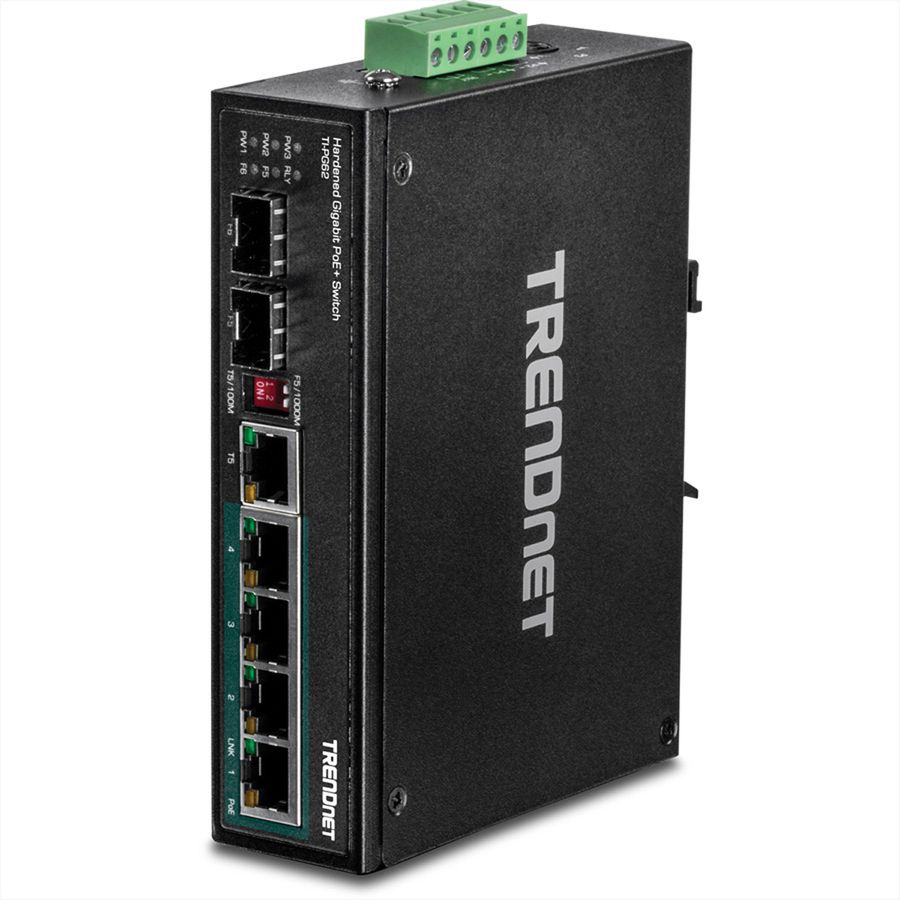 TRENDnet TI-PG62 Switch industriel 6 ports Gigabit PoE+ rail DIN
