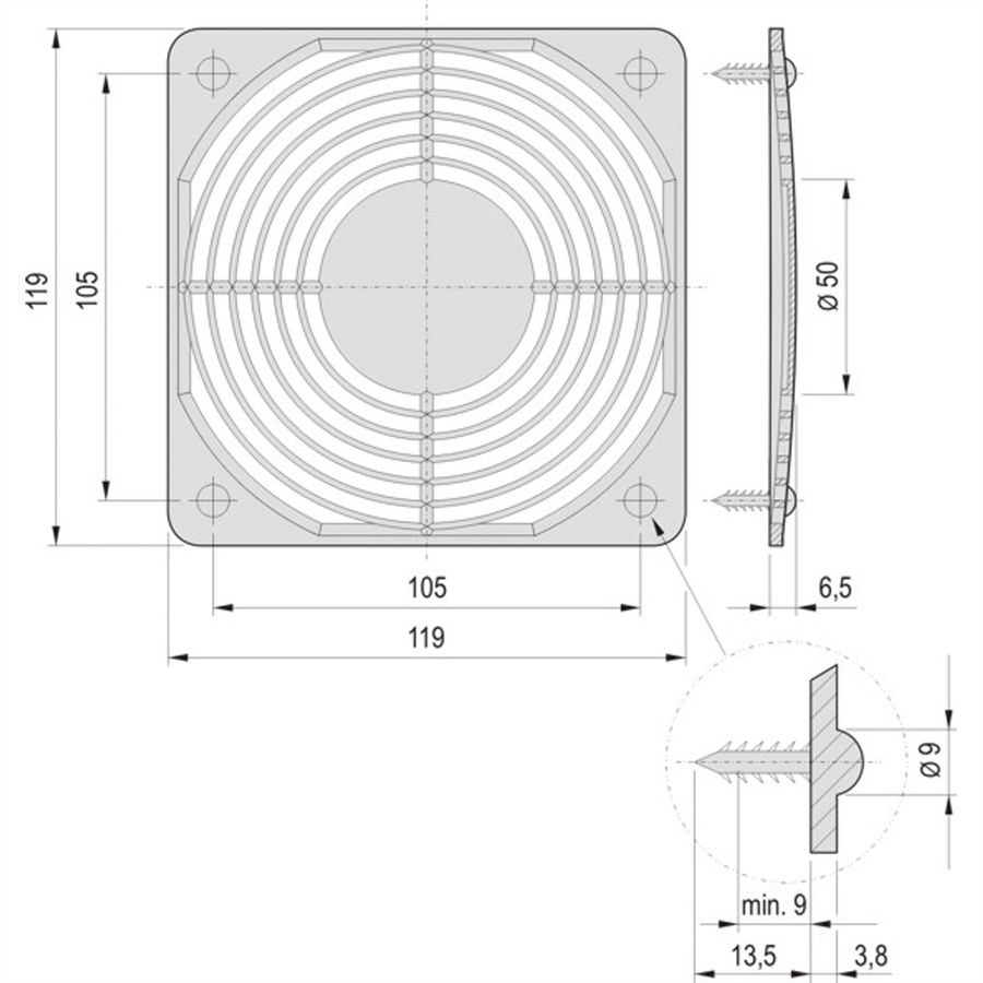 Grille de protection SCHROFF, plastique, à visser