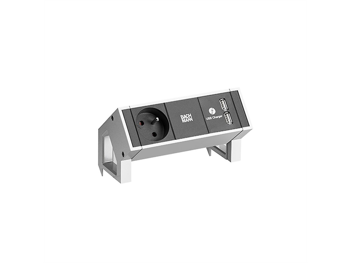 BACHMANN DESK2 1xUTE 1xUSB Chargeur courant 0,2m GST18 INOX