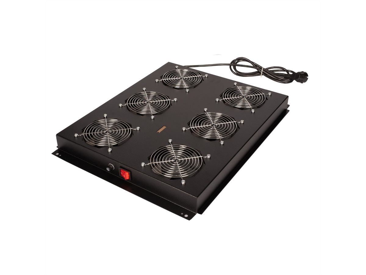 ROLINE 19" Unité de ventilation de toit, 6 ventilateurs, ON/OFF, pour baie serveur par serie, noir