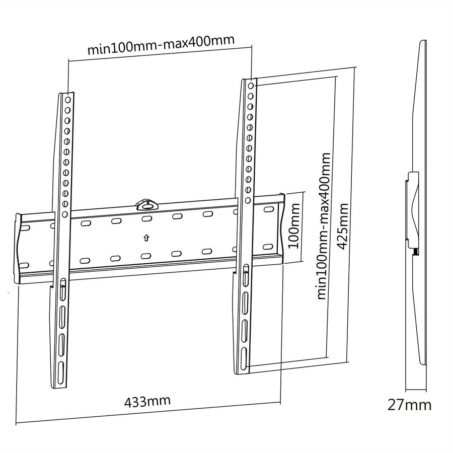 VALUE support mural TV, distance murale 27mm, capacité de charge 40kg
