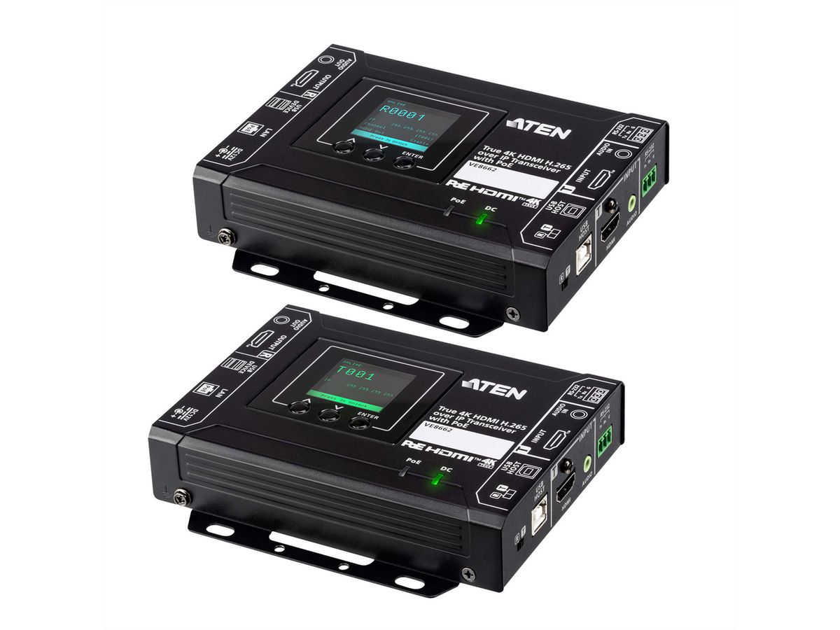 ATEN VE8662 Émetteur-récepteur HDMI H.265 sur IP véritable 4K avec PoE