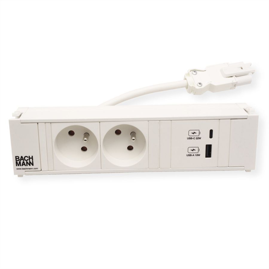 BACHMANN CONI 2xUTE 1xUSB A/C 22W 0,2m GST18 RAL9010