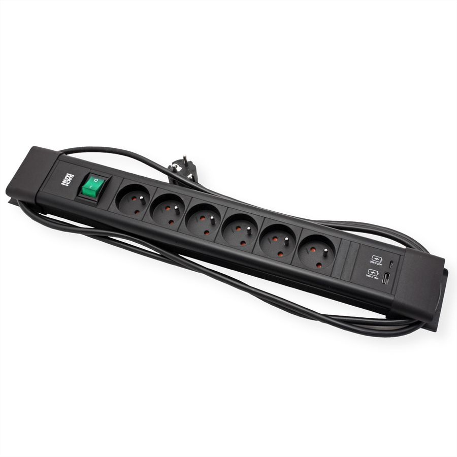 BACHMANN CONNECTUS 6xUTE , 1xinterrupteur 1xUSB A/C 22W 2,0m CEE7/7 noir