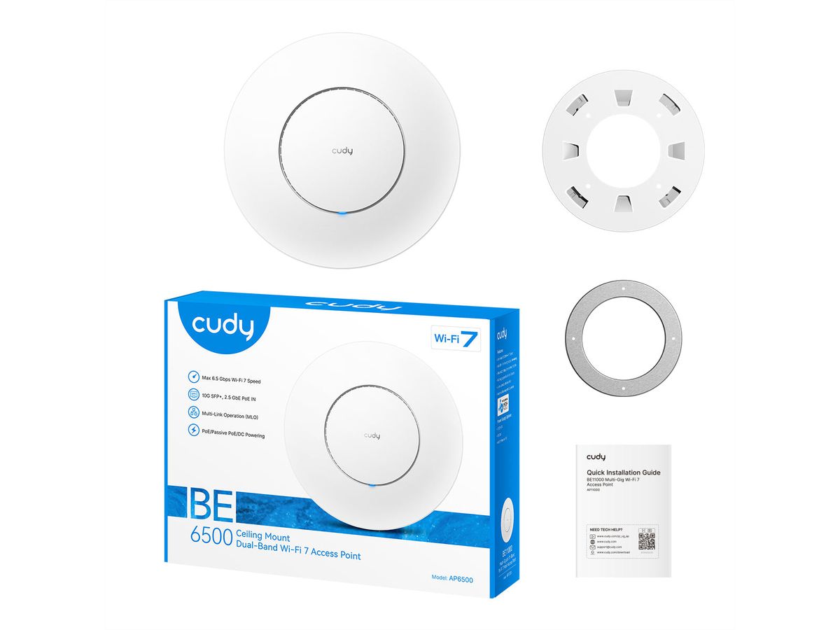 CUDY AP6500 BE6500 Point d'accès Wi-Fi 7 à 2.5G avec 10G SFP+