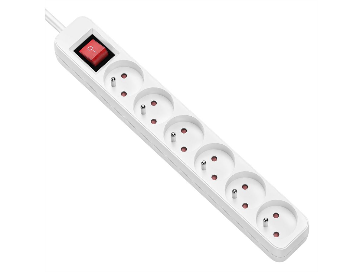 VALUE Prise multiple, 6 ports avec interrupteur, blanc, 3 m