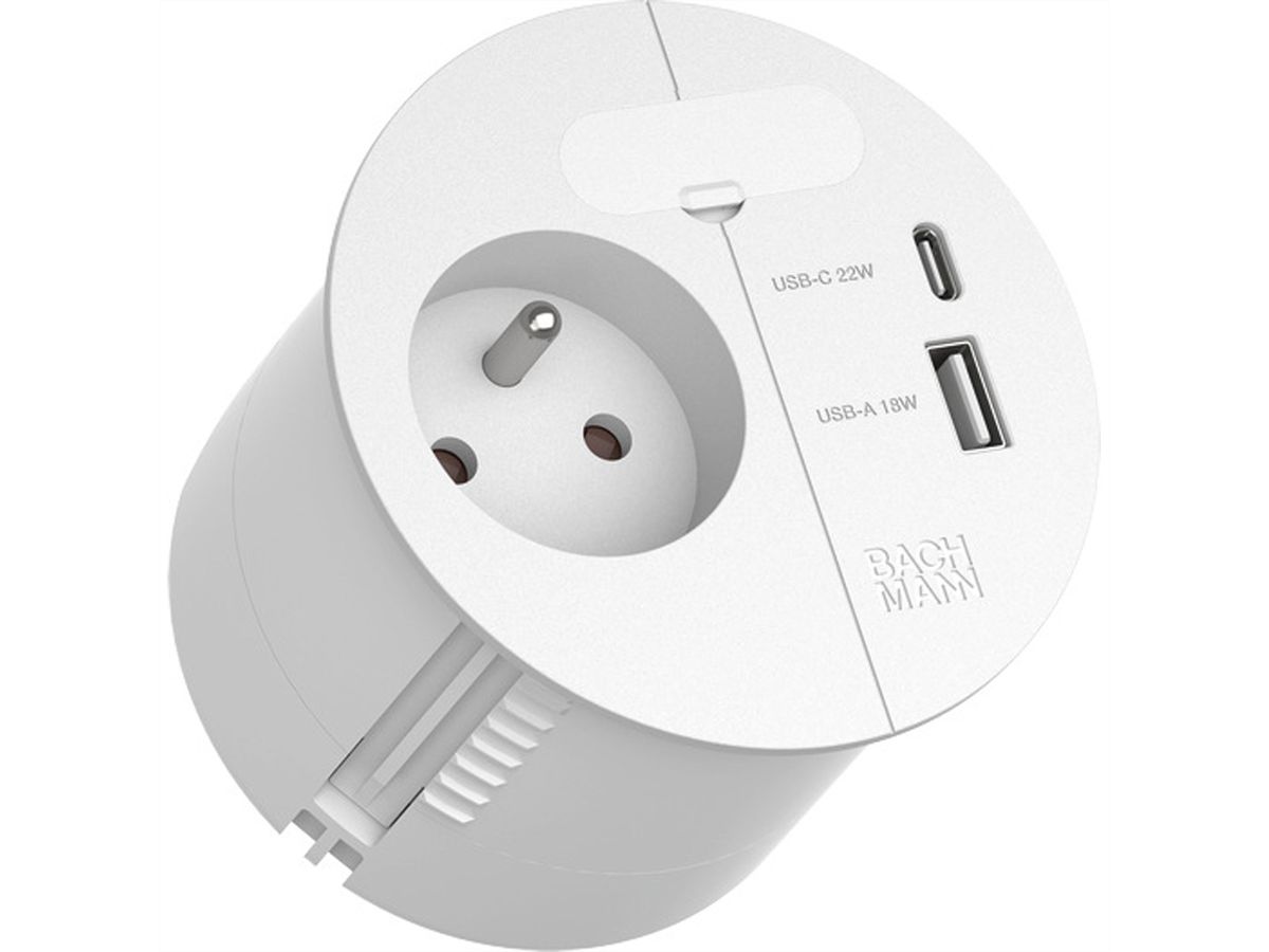 BACHMANN LOOP IN CHARGE 1xUTE blanc, 1xUSB A/C 22W 1xcâble de 2,0m