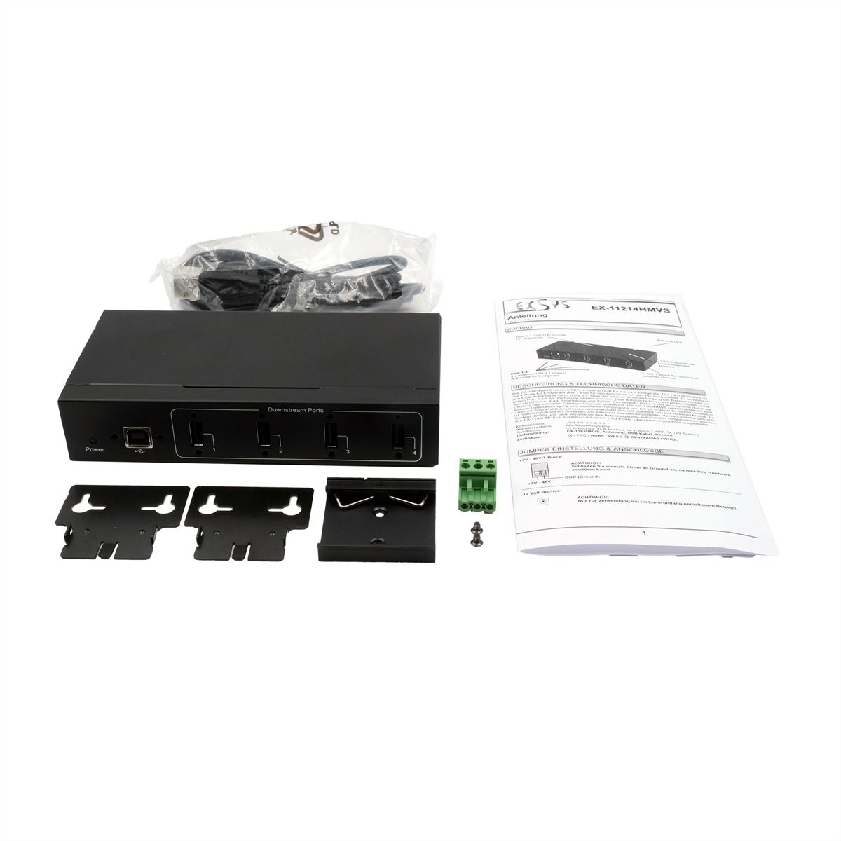 EXSYS EX-11214HMVS HUB 4 ports USB 2.0 métal avec alimentation 5V/2A Genesys Chipset
