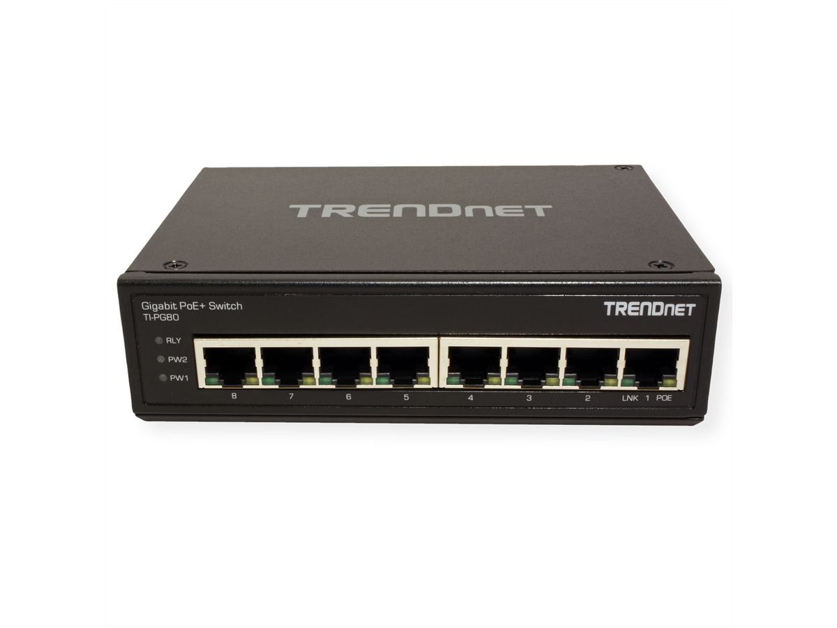 TRENDnet TI-PG80 Switch Rail DIN PoE+ Gigabit industriel renforcé à 8 ports