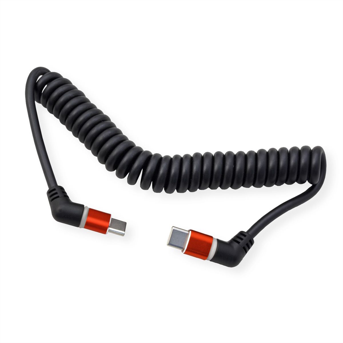 ROLINE Câble USB type C-C, M/M, rotation à 360°, 60W, spirale, rouge/noir, 1,5 m