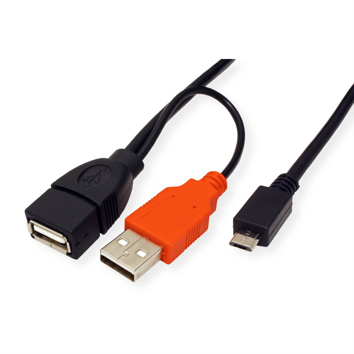 ROLINE Câble USB 2.0 en Y, 2x Type A (M/F) - Micro B M, 1 m