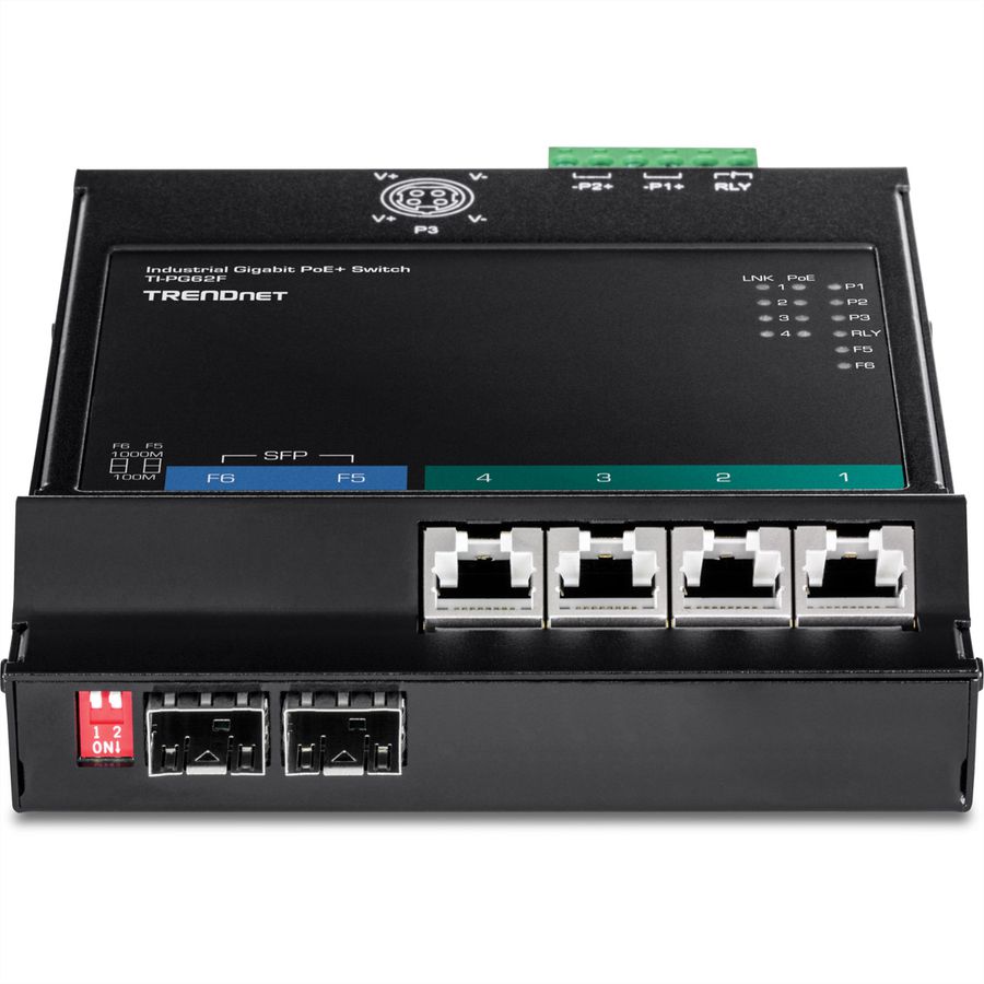 TRENDnet TI-PG62F Switch industriel PoE+ Gigabit à 6 ports avec accès frontal et fixation murale