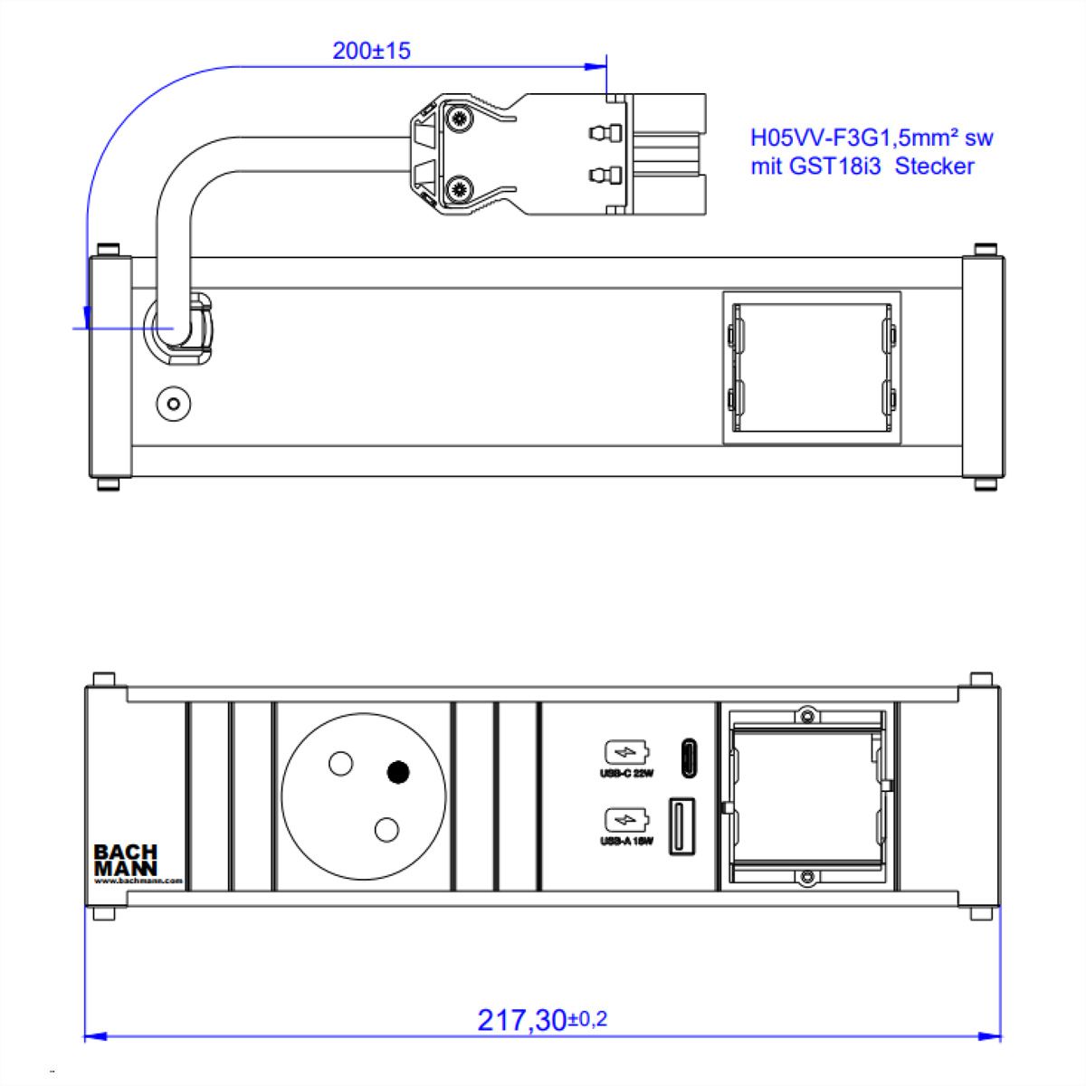 BACHMANN CONI 1xUTE 1xUSB A/C 22W 1xCM 0,2m GST18